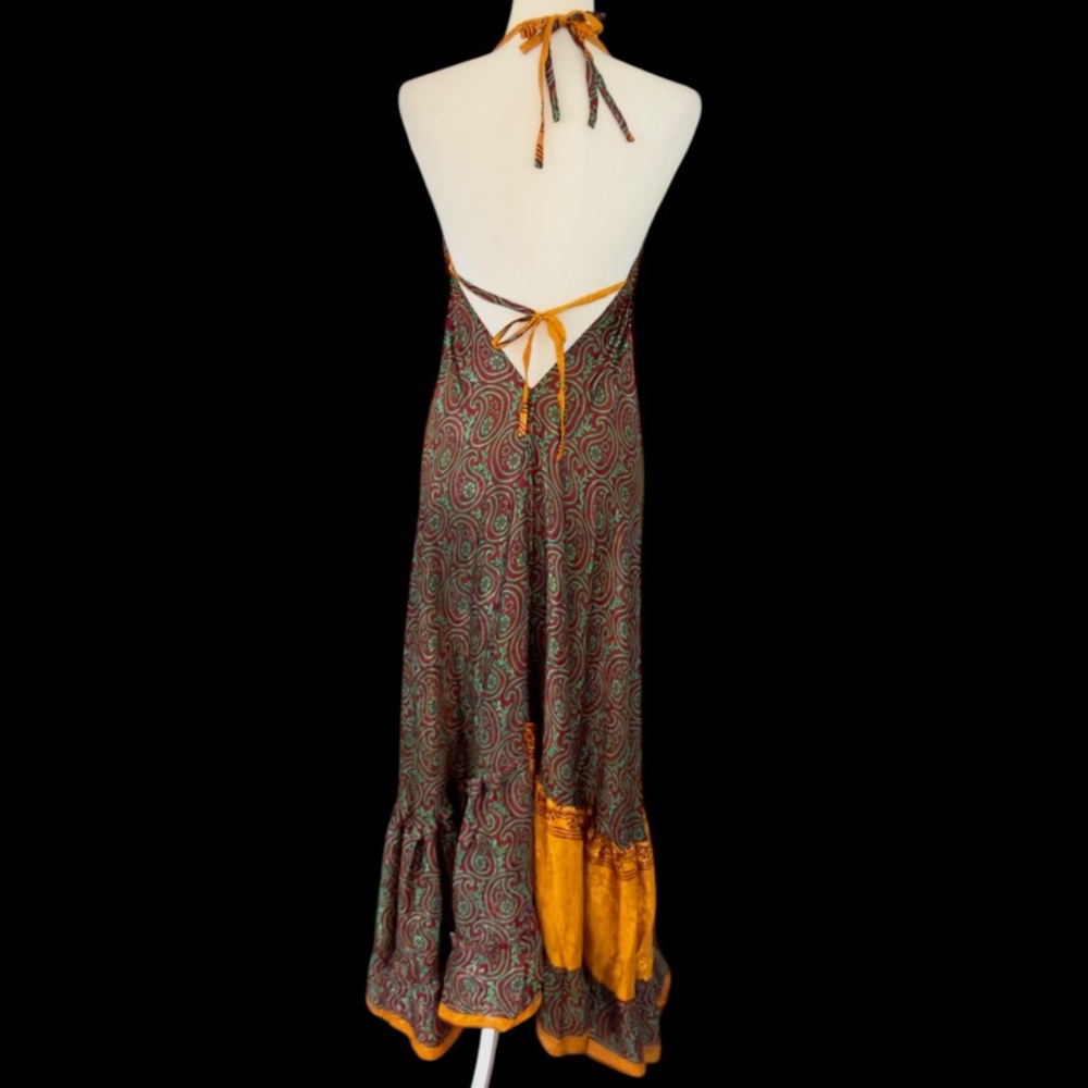 Bohemian Maxi Dress Halter Spring Festival Gold Beach Summer Vacation Ruffle - Picture 3 of 4